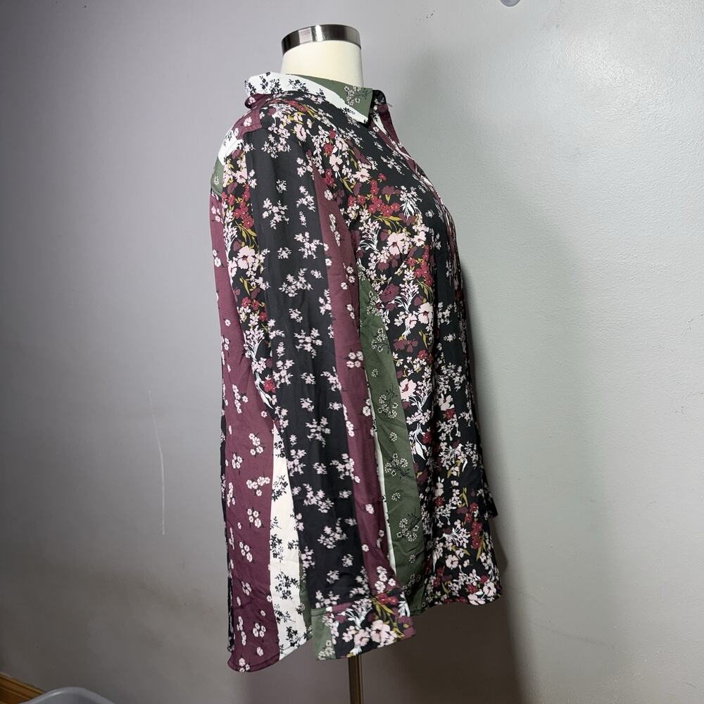 Como Blu Women’s 2X Button Front Floral Patchwork Blouse Long Sleeve Boho - Picture 4 of 10